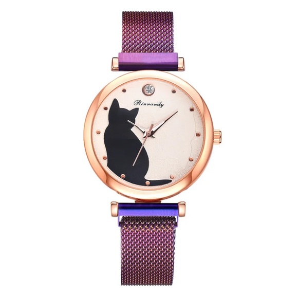 Women Fashion Watches Quartz Wristwatch Purple Mesh Belt Cat Dial Luxury Women - Picture 4 of 6